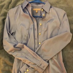 Baby blue fitted button up blouse NWOT